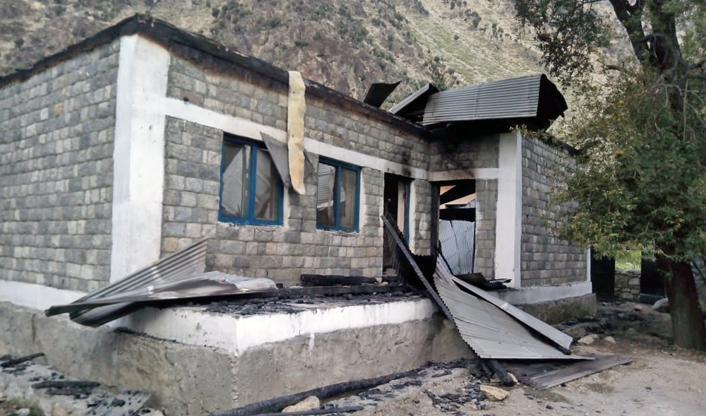 A view of the damage caused to schools in Diamer district of Gilgit-Baltistan after unknown attackers set them ablaze late Thursday night. (Photo courtesy: social media)