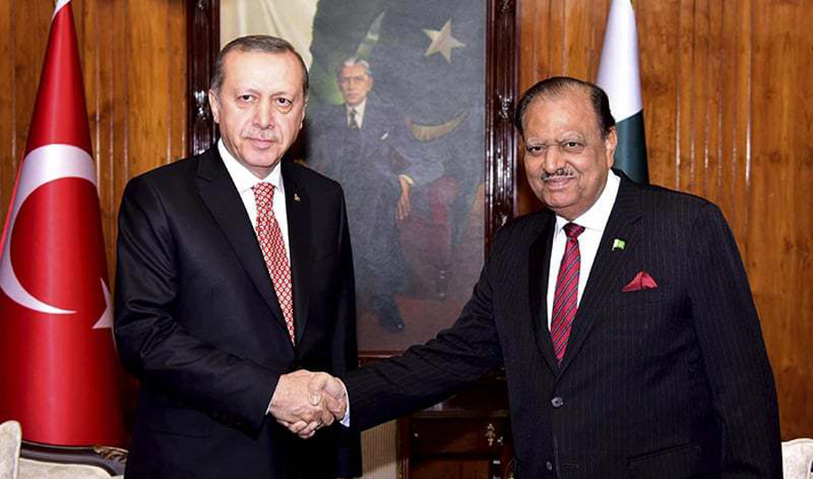 In this file photo, President of Pakistan Mamnoon Hussain receives Turkish President Recep Tayyip Erdogan at the President house in Islamabad in November 2016. (AP/File)