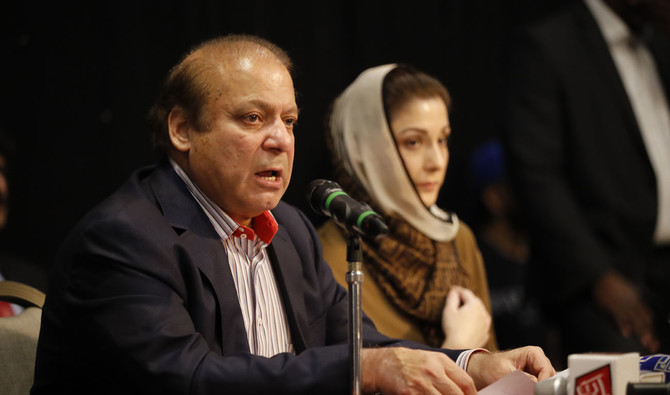 Sharif has been sentenced to 10 years in prison and fined £8 million for the ownership of assets beyond his income, while his pollical heir-apparent Maryam Nawaz, was sentenced to 7 years for abetting and forgery, and fined £2 million. (TOLGA AKMEN/AFP)