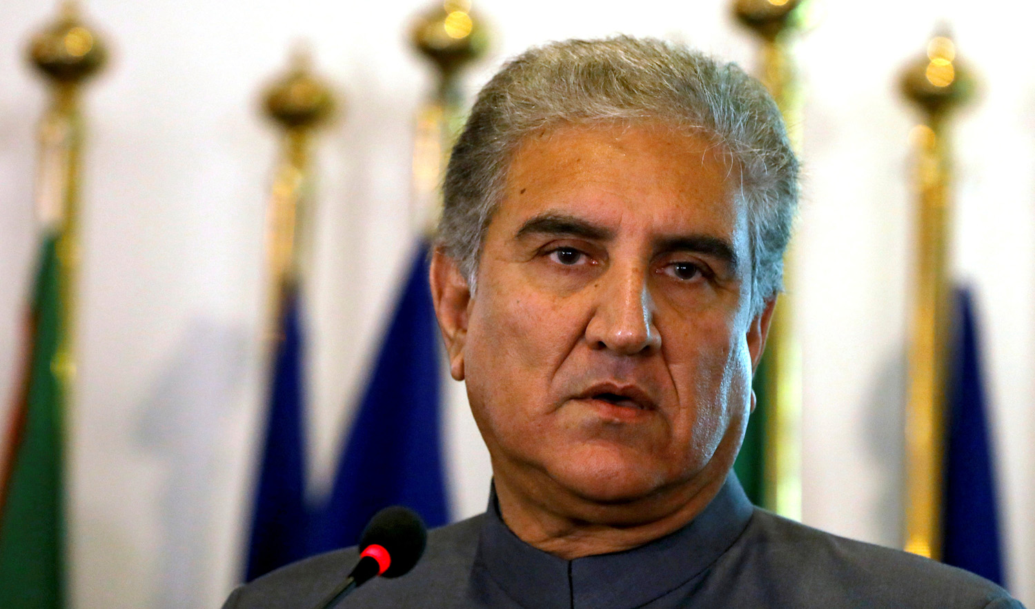In this file photo, Pakistan’s Foreign Minister Shah Mehmood Qureshi listens during a news conference at the Foreign Ministry in Islamabad, Pakistan Aug. 20, 2018 (FAISAL MAHMOOD/REUTERS)