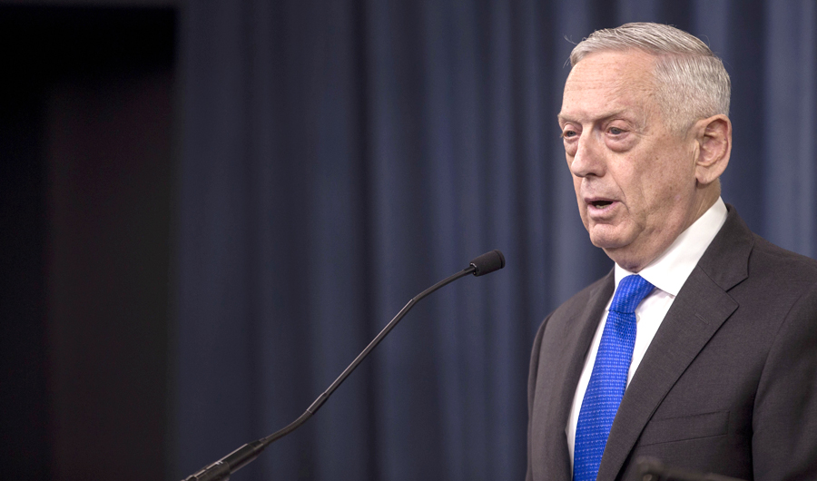 US Secretary of Defense James Mattis speaks during a press briefing at the Pentagon on Aug. 28, 2018 in Arlington, Virginia. (AFP)