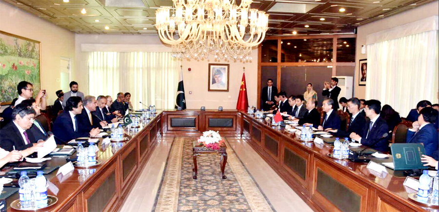 Pak-China delegation level talks at Ministry of Foreign Affairs in Islamabad. Chinese Foreign Minister is on a three day visit to Islamabad. (Photo credit: Pakistan's Ministry of Foreign Affairs)
