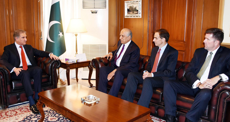 United State’s Special Representative for Afghanistan Reconciliation, Zalmay Khalilzad, met with Pakistan’s Foreign Minister Shah Mahmood Qureshi in Islamabad on Oct. 9. (Photo courtesy: Press Information Department)