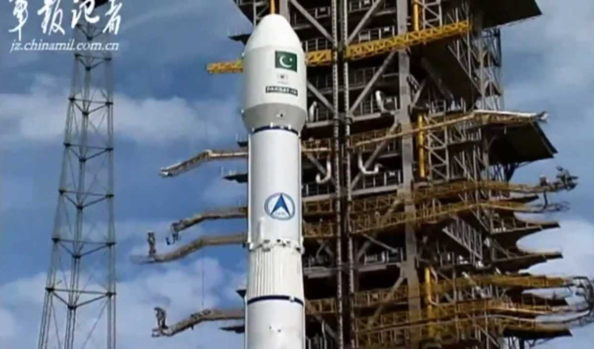 Pakistani satelite Paksat 1R at launch station in China. (CCTV China)