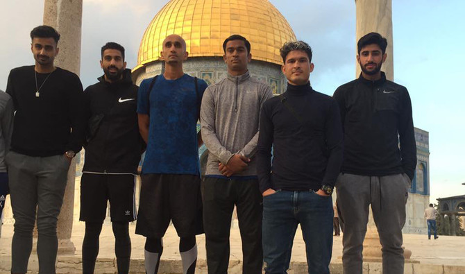 Pakistan’s national football team while visiting Al Aqsa Mosque in Jerusalem. (Football Pakistan’s Twitter Account)