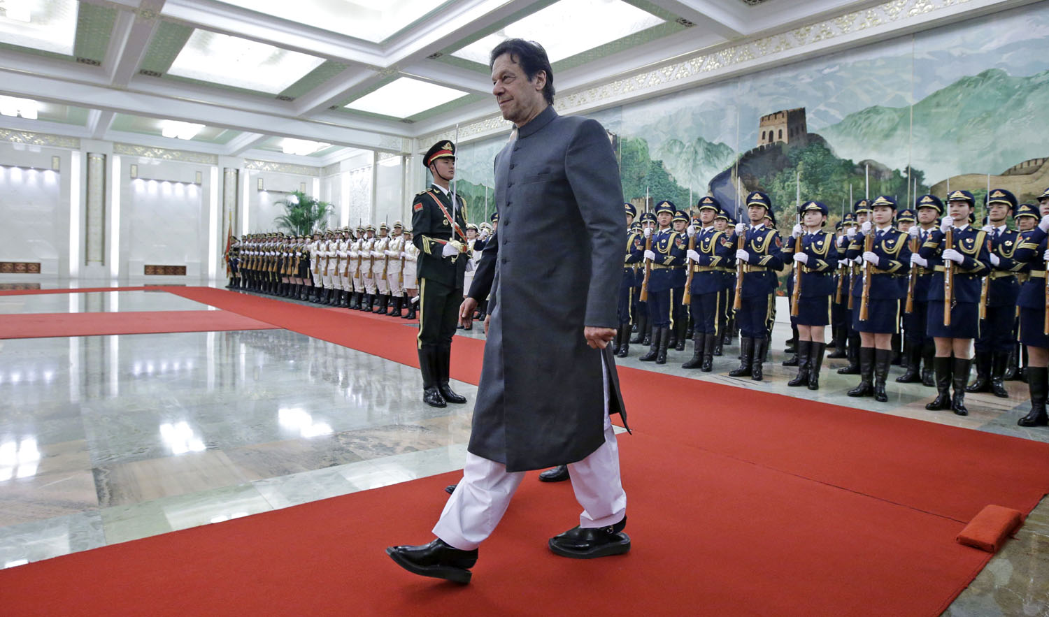 In this file photo, Pakistani premier Imran Khan attends a welcome ceremony hosted by China’s Premier Li Keqiang at the Great Hall of the People in Beijing on Nov. 3, 2018. (AFP)