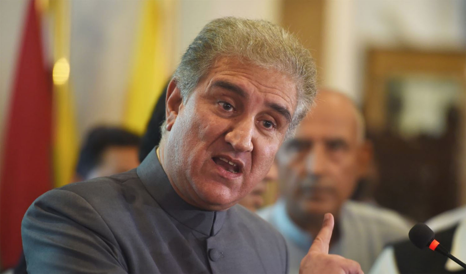 In this file photo, Pakistan’s Foreign Minister Shah Mahmood Qureshi addresses the media on his first day at the Foreign Ministry in Islamabad on Aug. 20, 2018 (AFP)