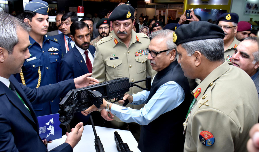 President of Pakistan Dr. Arif Alvi visiting Defense exhibition IDEAS 2018 at Expo Center in Karachi. (Photo by PID)