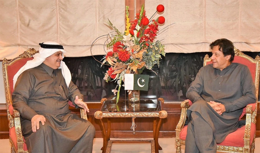 Saudi Ambassador Nawaf Saeed Al Malkiy meets with Prime Minister Imran Khan at PM Office. (PID photo)
