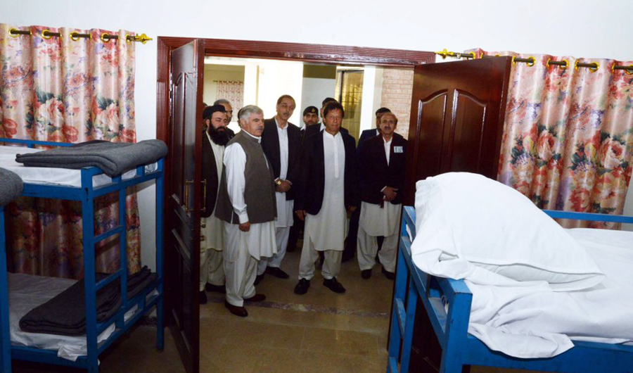 Prime Minister Imran Khan inspects the newly-inaugurated shelter homes in Peshawar on Friday. (Photo courtesy: PTI media wing)