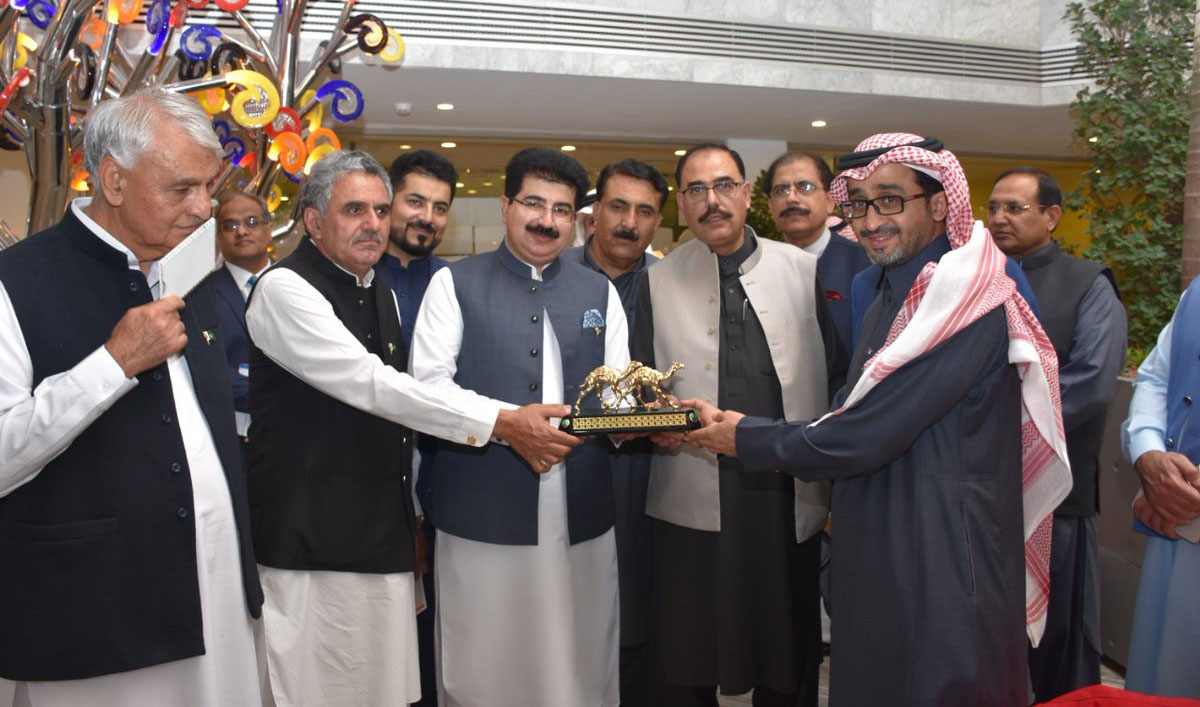 Chairman Senate Muhammad Sadiq Sanjrani was part of a delegation that visited MISK, a non-profit organization in Saudi Arabia, on Wednesday. (Photo Courtesy – Pakistan Embassy in Riyadh/Twitter)