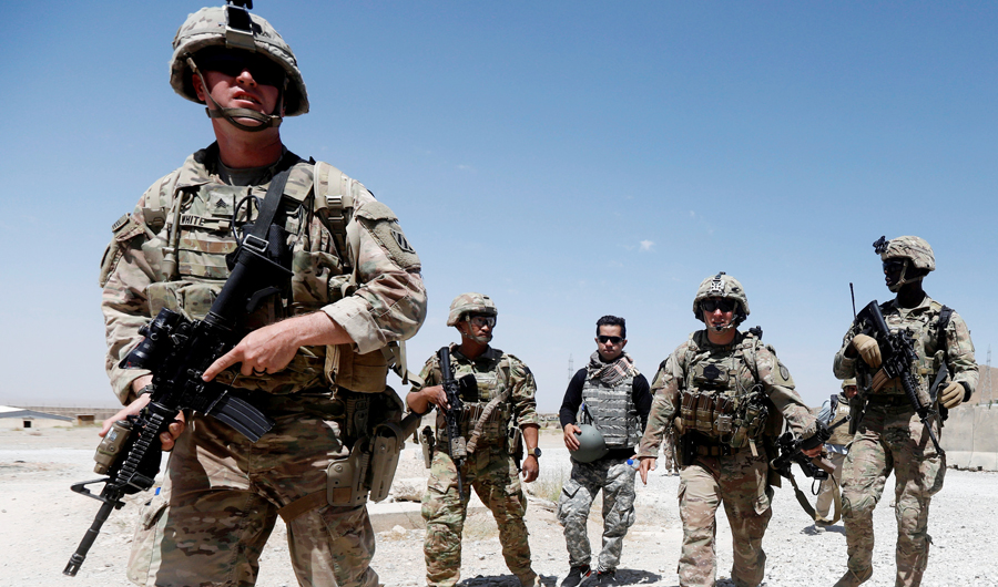 US troops patrol at an Afghan National Army (ANA) Base in Logar province, Afghanistan on Aug. 7, 2018. (REUTERS)