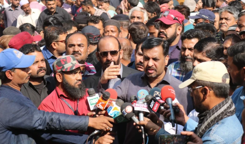 PSP Chairman Mustafa Kamal is talking to the media after the funeral of his two party workers. The workers were killed in a gun attack in Karachi on Sunday night. (Photo courtesy: PSP Media)