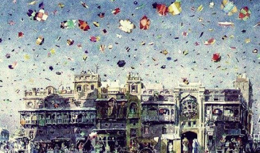 A painting depicting the colors of Basant in the province of Punjab during the spring season. (Photo courtesy: Pakistaniat.com)