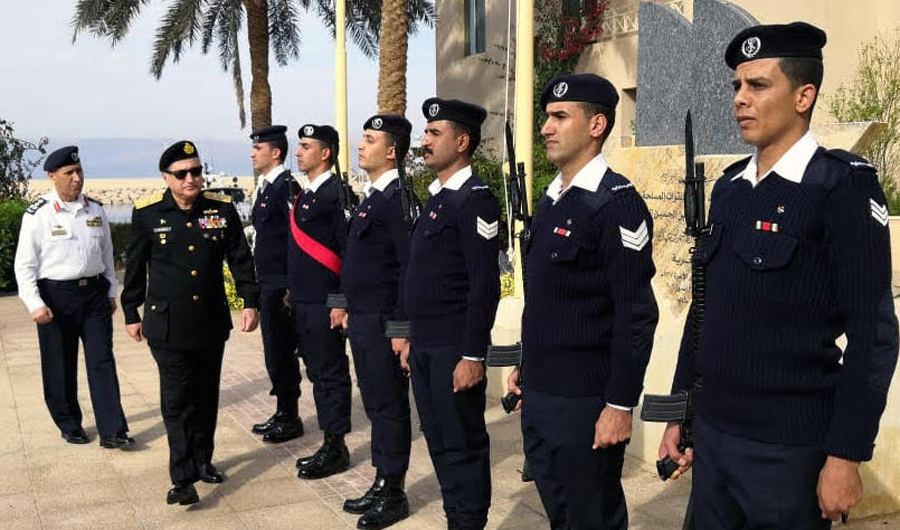 Chief of Pakistan Naval Staff, Admiral Zafar Mahmood Abbasi inspects guard of honor on his arrival to Royal Jordanian Naval Headquarters at Aqaba, Jordan. (Photo/Supplied)