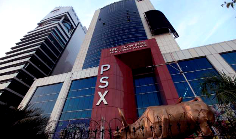 The logo of Pakistan Stock Exchange (PSX) is seen at its headquarters in Islamabad. (Reuters/File)