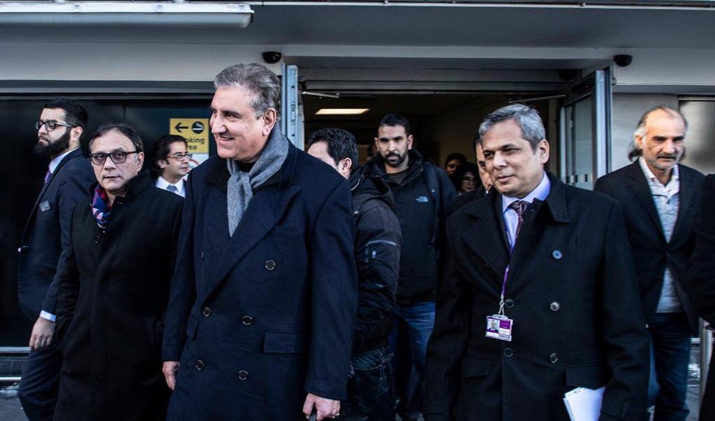 Shah Mahmood Qureshi arrived in London on Monday to address an international conference on Kashmir in the British Parliament. (Photo courtesy: Pakistan High Commission London)