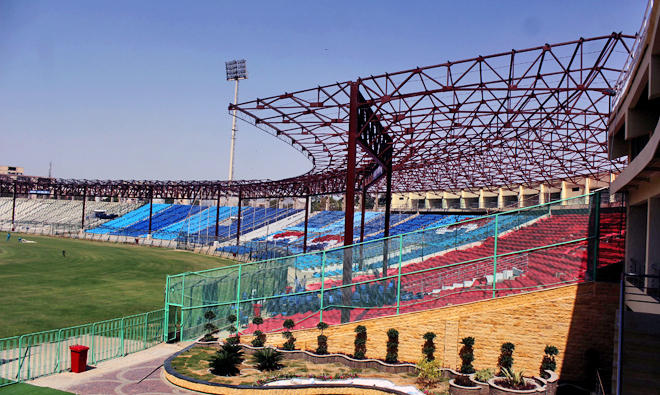 A view of the National Stadium after being refurbished. The stadium had worn a deserted look for the past nine years due to the law and order situation in the city. (Photo Arab News/M.F. Sabir)