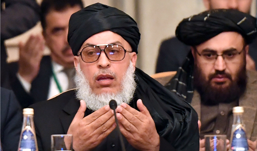 Head of Political Office of the Taliban Sher Mohammad Abbas Stanakzai at a conference in Moscow on Feb. 5. (AFP)