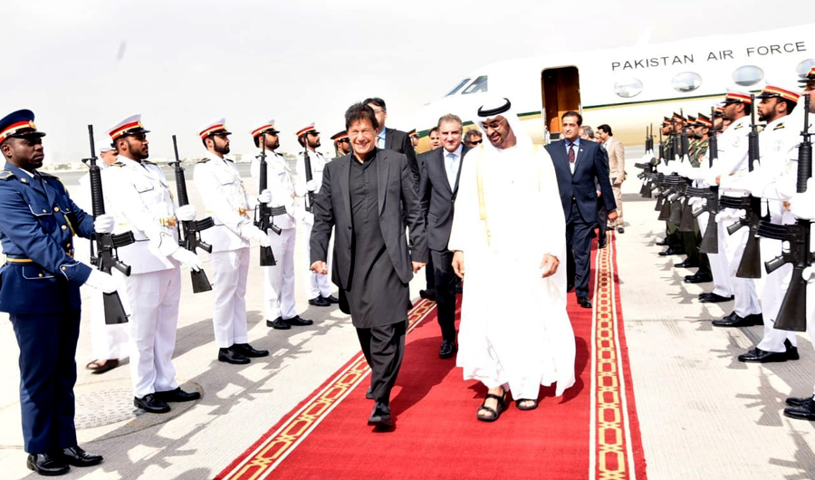 Prime Minister Imran Khan was received by Sheikh Mohammed bin Zayed Al Nahyan, Crown Prince of Abu Dhabi, upon his arrival in Dubai on Sunday. (PID)