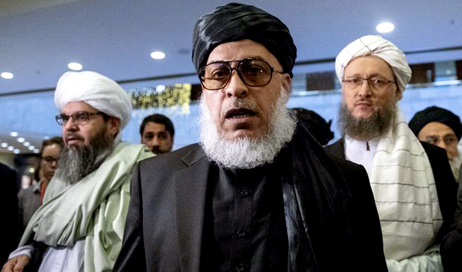 In this Feb. 6, 2019 file photo, Taliban Mullah Abbas Stanikzai, center, attends "intra-Afghan" talks in Moscow, Russia. Stanikzai will also lead the 14-member Taliban team that will hold negotiations with US diplomats in the forthcoming talks in Doha. (AP)