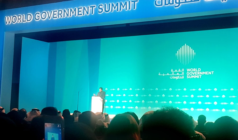 Prime Minister Imran Khan is addressing the World Government Summit in Dubai on Sunday. (Photo courtesy: social media)