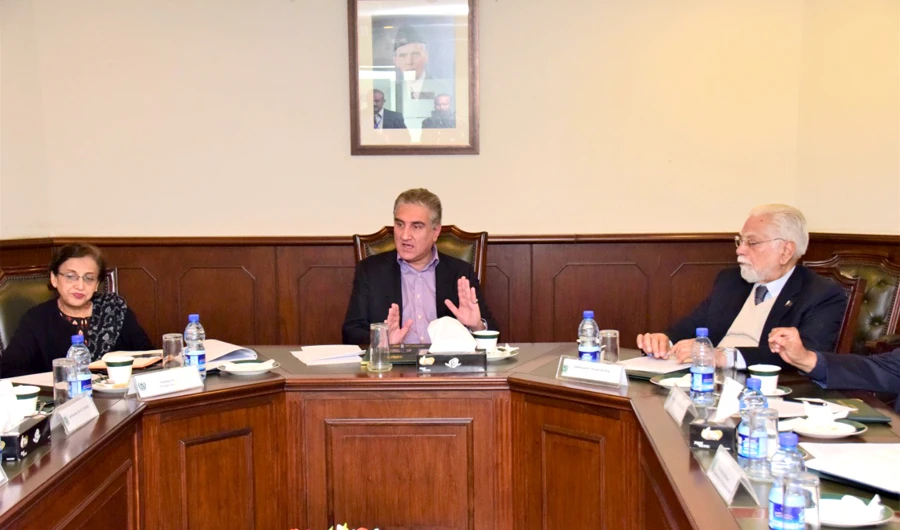 Foreign Minister Shah Mahmood Qureshi on Sunday chaired a meeting of former foreign secretaries and ambassadors at the Foreign Office to discuss the situation arising after Pulwama attack in Indian-administered Kashmir. (Foreign Office)