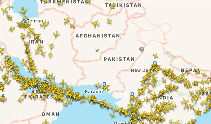 The Civil Aviation Authority (CAA) tweeted that it “has officially closed its airspace until further notice,” while a Pakistani military spokesman said the decision had been taken “due to the environment.” (Photo courtesy: Fowzan Hashmi/Flightradar24)
