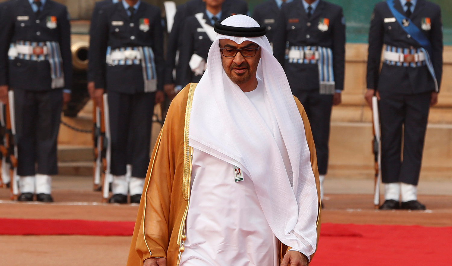 In this file photo, Sheikh Mohammed bin Zayed Al-Nahyan, Crown Prince of Abu Dhabi inspects a guard of honor during his ceremonial reception at the forecourt of India’s Rashtrapati Bhavan presidential palace in New Delhi, India, Jan. 25, 2017. (REUTERS)