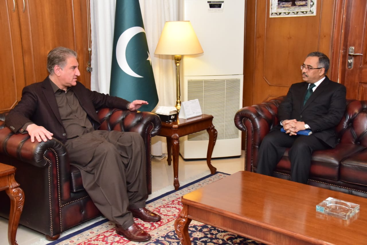 In this file photo Pakistan’s High Commissioner to India Sohail Mahmood met with Foreign Minister Shah Mehmood Qureshi on 19 February 2019 at Foreign Ministry in Islamabad. (Photo by Pakistan’s Foreign Ministry)