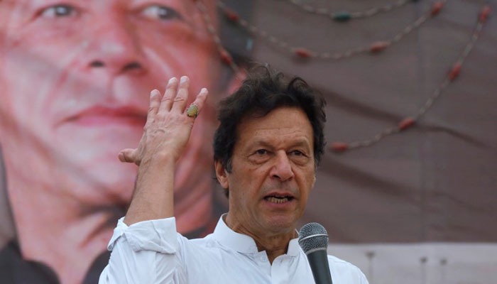 In this file photo Prime Minister Imran Khan is addressing party worker in Karachi. File Photo(Reuters)