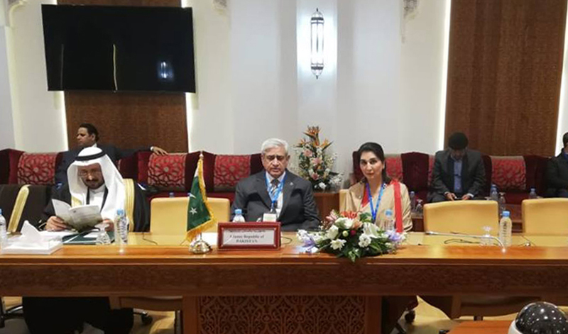 Syed Fakhar Imam, head of the Pakistani delegation, and Naureen Ibrahim, member of the National Assembly, at the 14th session of PUIC conference in Rabat, Morocco. (Photo Courtesy - Naureen Ibrahim facebook account)