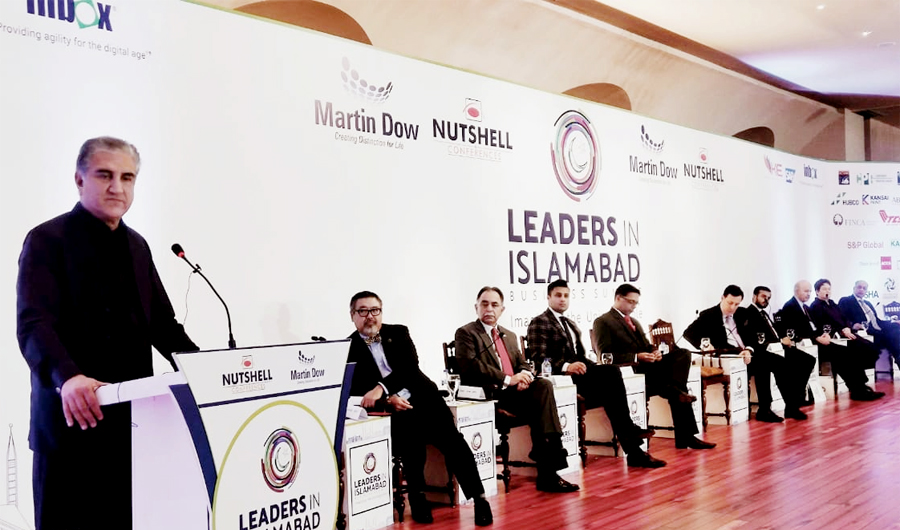 Pakistan’s Foreign Minister Shah Mehmood Qureshi is addressing the Business Leaders Conference in Islamabad on Wednesday. (Photo courtesy: ministry of foreign affairs)