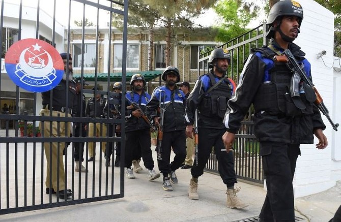In this file phot Members of Pakistan’s new police force the ‘Eagle Squad’ prepare to patrol against militants and separatist groups in Balochistan in this May 2018. (AFP)