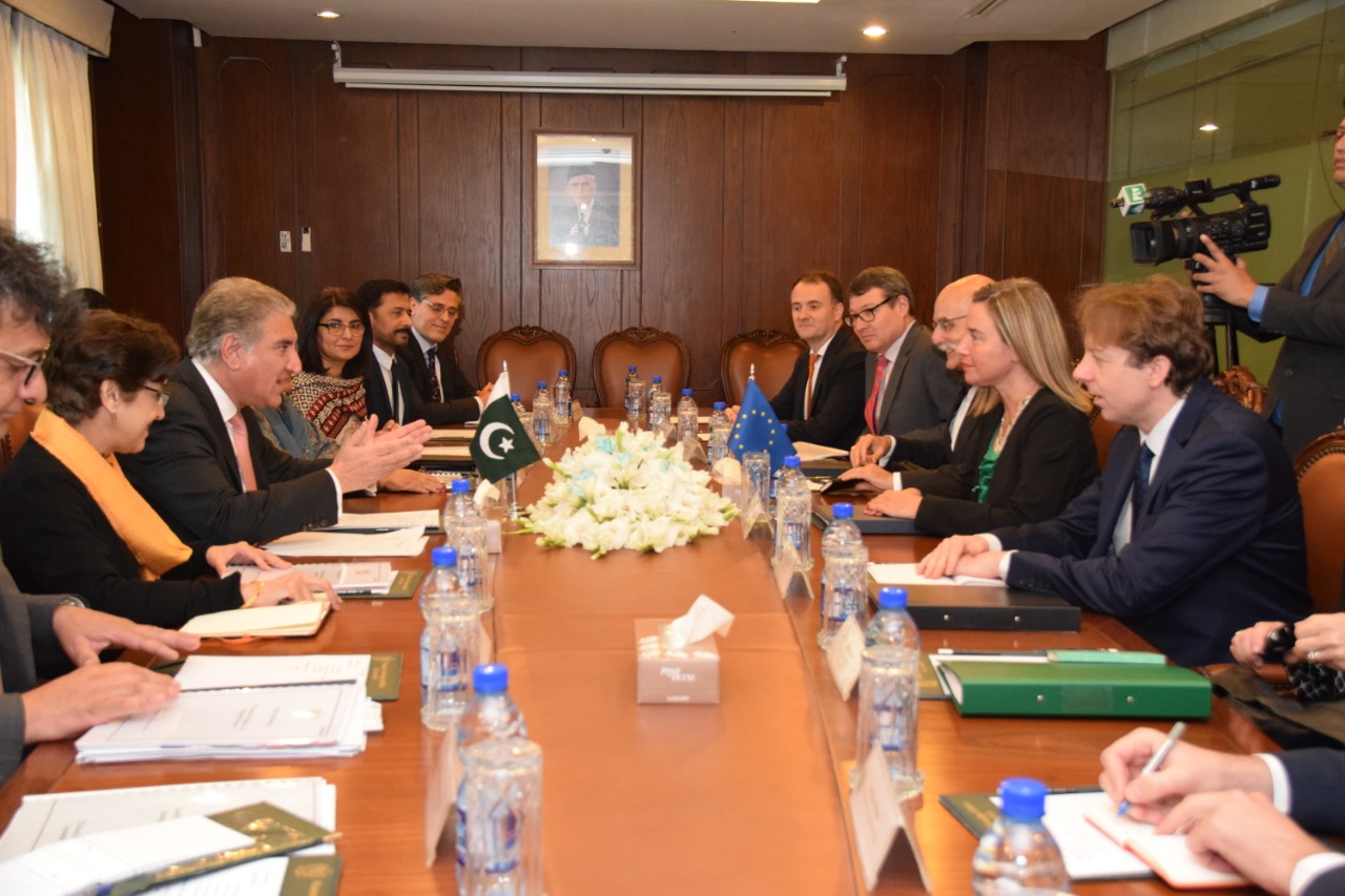 Pakistan’s Foreign Minister Shah Mahmood Qureshi and High Representative and Vice-President Federica Mogherini of the European Union hold strategic dialogue in Islamabad on 25 March. (Photo Courtesy – Pakistan Foreign Office)