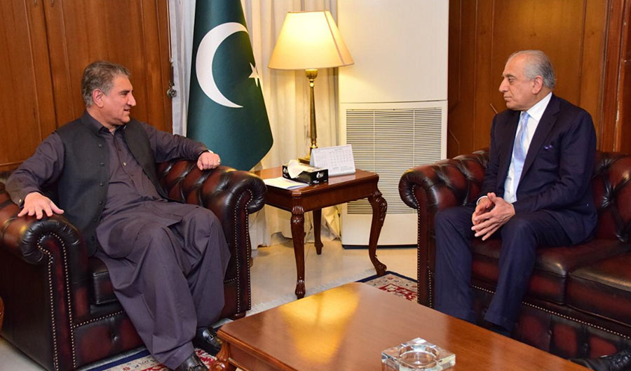 US Special Representative for Afghanistan Ambassador Zalmay Khalilzad meets Foreign Minister of Pakistan Shah Mehmood Qureshi on Friday April 5, 2019. (Photo Courtesy: Foreign Office)
