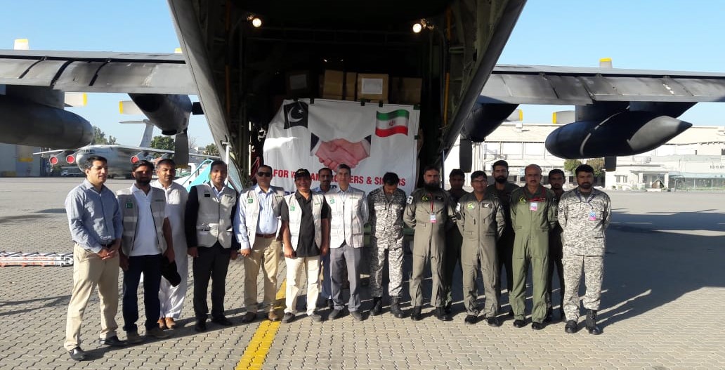 Pakistan’s C-130 aircraft can be seen here carrying relief goods for victims of the Iranian floods which killed at least 70 people. The aircraft landed in Iran's Ahwaz city on Wednesday. (Photo Courtesy – Pakistan’s Foreign Ministry)