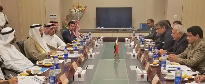 Saudi Arabia’s Minister of Energy Khalid A Al-Falih and Pakistan Petroleum Minister Ghulam Sarwar Khan heading their respective countries in delegation level talks to discuss prospects of oil refinery and development of Gwadar in a meeting held in Gwadar in January 2019. (Twitter photo)