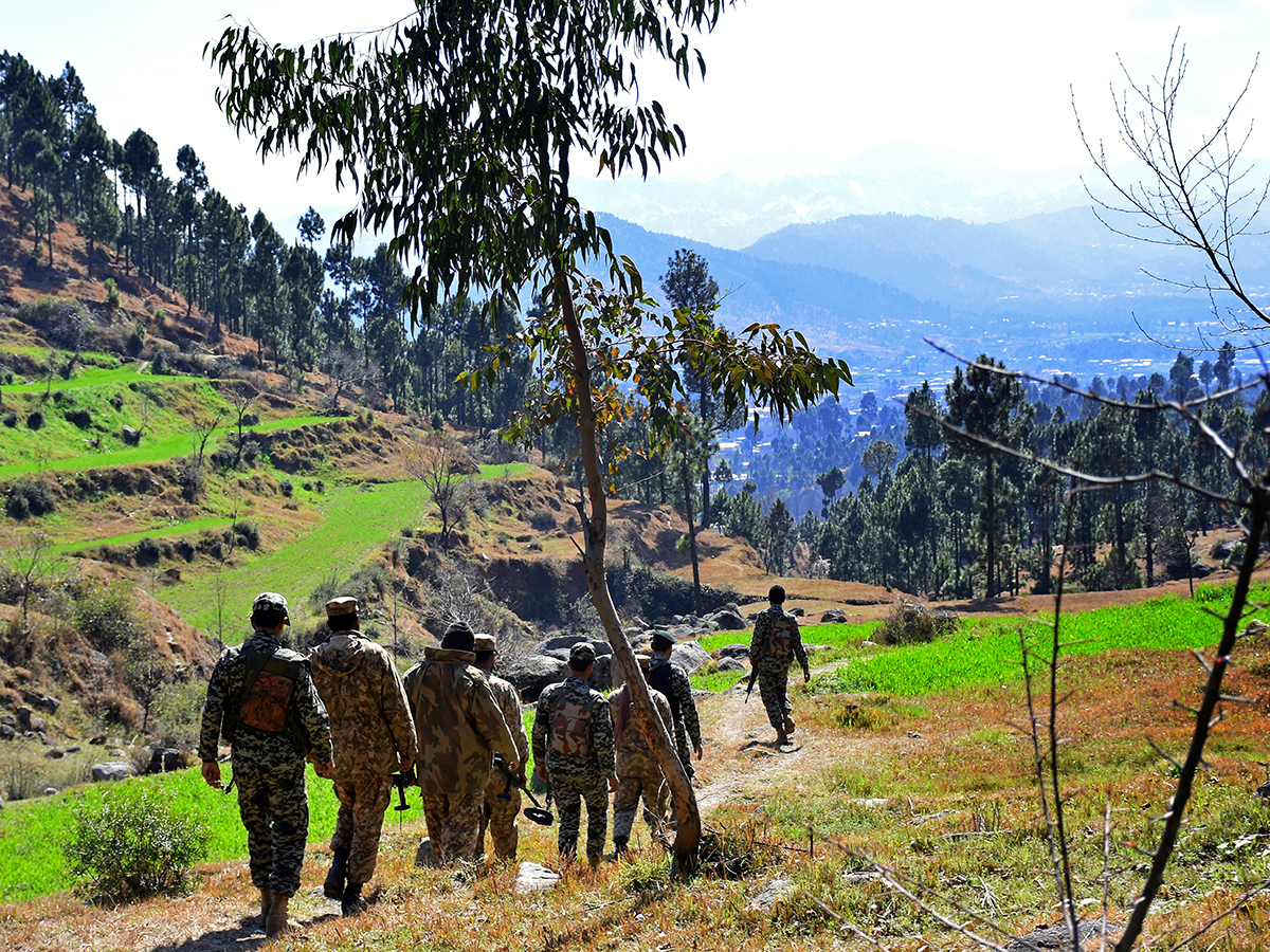 In this file photo Pakistani soldiers patrol in the area where Indian planes were reportedly shot down by Pakistani forces, in Jaba, near Balakot, Pakistan, Wednesday, February 27, 2019. (AP)