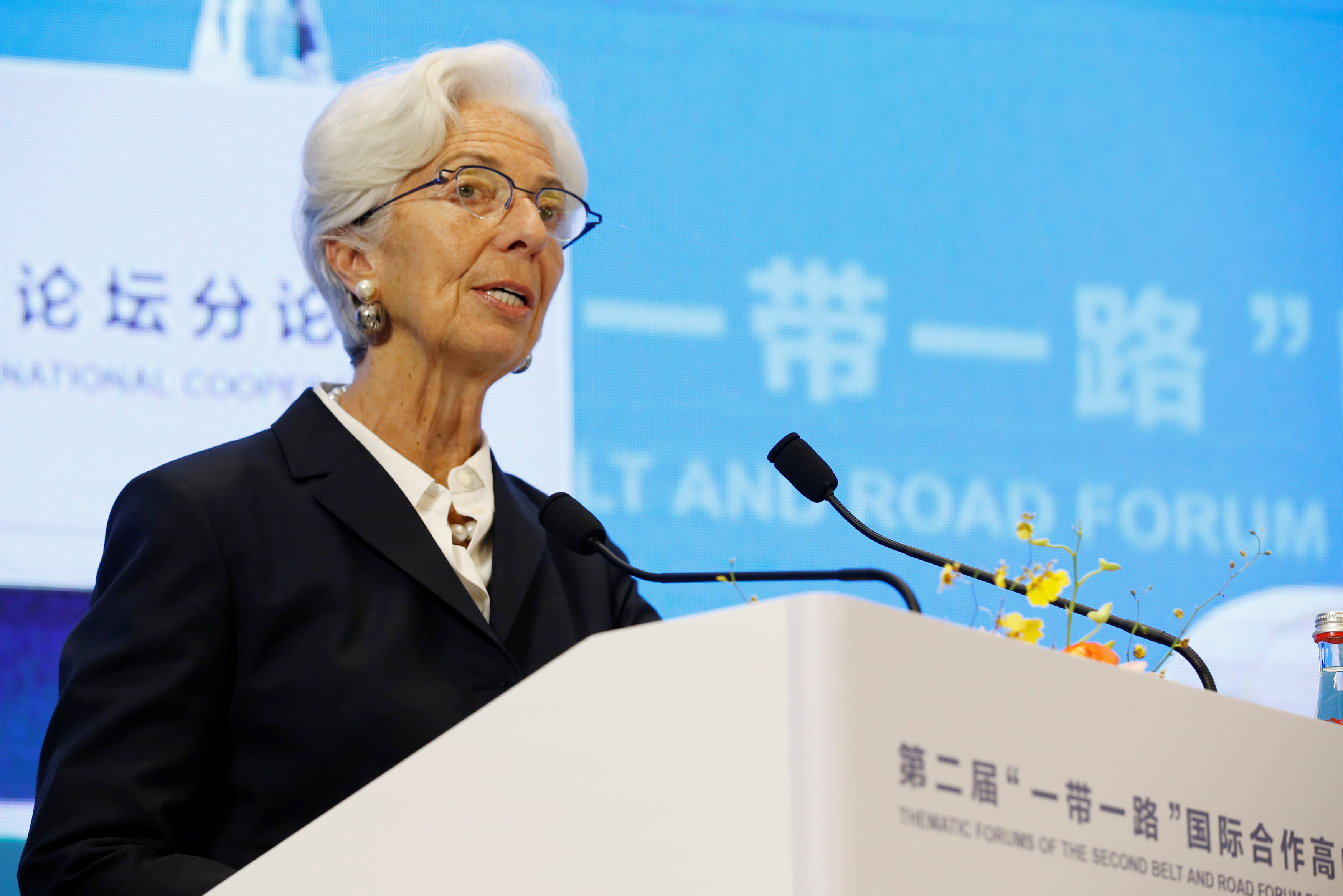 International Monetary Fund Managing Director Christine Lagarde attends a thematic forum of the second Belt and Road Forum for international cooperation in Beijing, China, April 25, 2019. (Reuters)