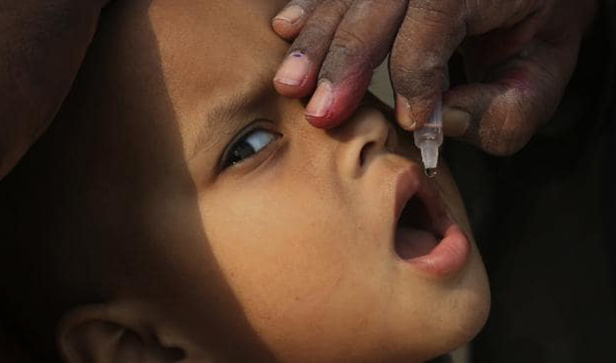 A child is given the polio vaccine in Karachi in January, 2019. (AP/File)