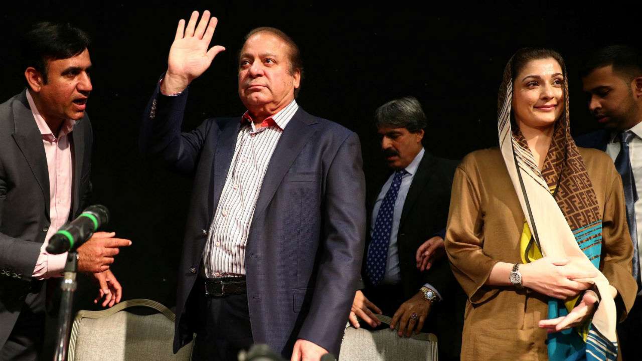 Ousted Prime Minister of Pakistan, Nawaz Sharif, appears with his daughter Maryam, at a news conference at a hotel in London, July 11, 2018. (Reuters/File)