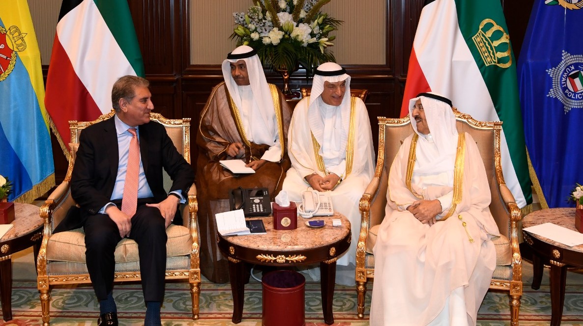 Pakistan’s Foreign Minister Shah Mahmood Qureshi met with Kuwait’s Emir Sheikh Sabah Al-Ahmad Al-Jaber Al-Sabeh in Kuwait on Sunday. (Pakistan Foreign Office)