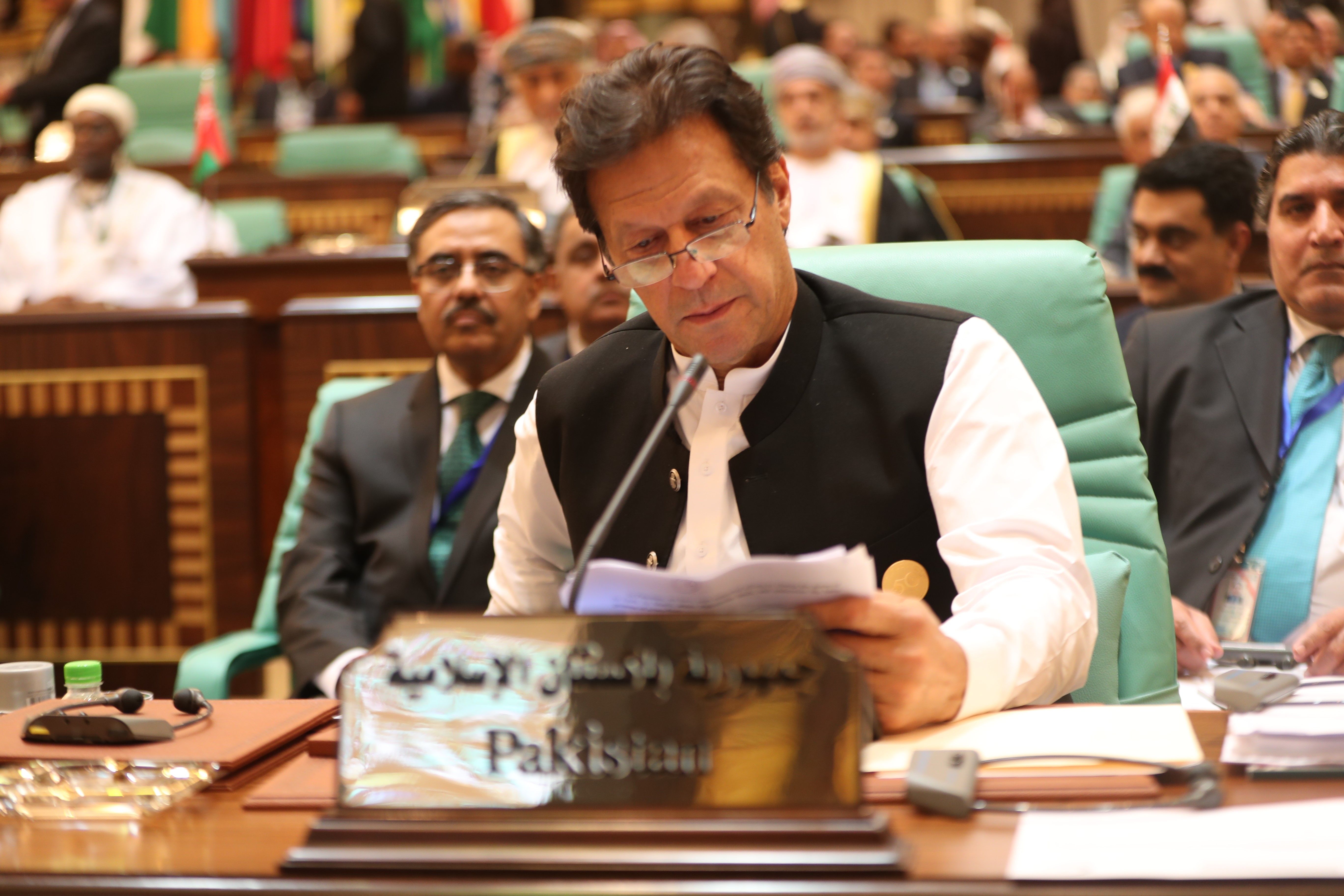 Pakistani Prime Minister Imran Khan attends a summit meeting of the 57-member Organization of Islamic Cooperation (OIC) in the Saudi holy city of Makkah in the early hours of June 1, 2019. The OIC meeting is the third and final summit hosted by Saudi Arabia this week / AFP
