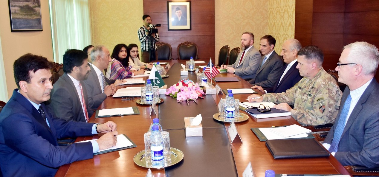 US special representative on Afghan reconciliation, Zalmay Khalilzad, held talks with Pakistan’s additional secretary, Aftab Khokhar, and his team at the Ministry of Foreign Affairs in Islamabad on Sunday. (Photo by Foreign Office)