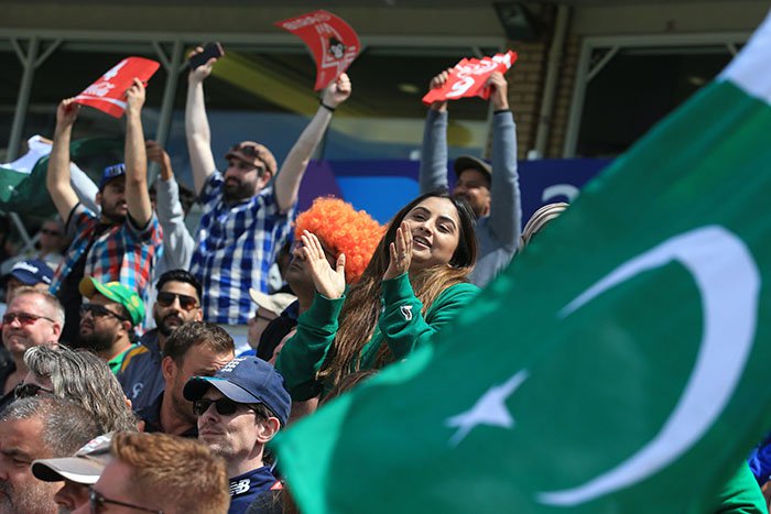 Pakistan fans cheer on their team during the 2019 Cricket World Cup group stage match between England and Pakistan at Trent in Nottingham on June 3, 2019. (AFP)