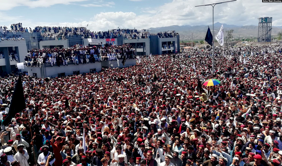 In this file photo, Some 100,000 protesters at a gathering by Pashtun Tahafuz Movement (PTM) t in Miran Shah, the administrative headquarters of North Waziristan on April 14, 2019. (Courtesy: Gohar Wazir)