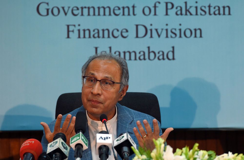The prime minister's adviser on finance Dr Abdul Hafeez Shaikh can be seen in this picture addressing a news conference in Islamabad earlier this month. (AFP)