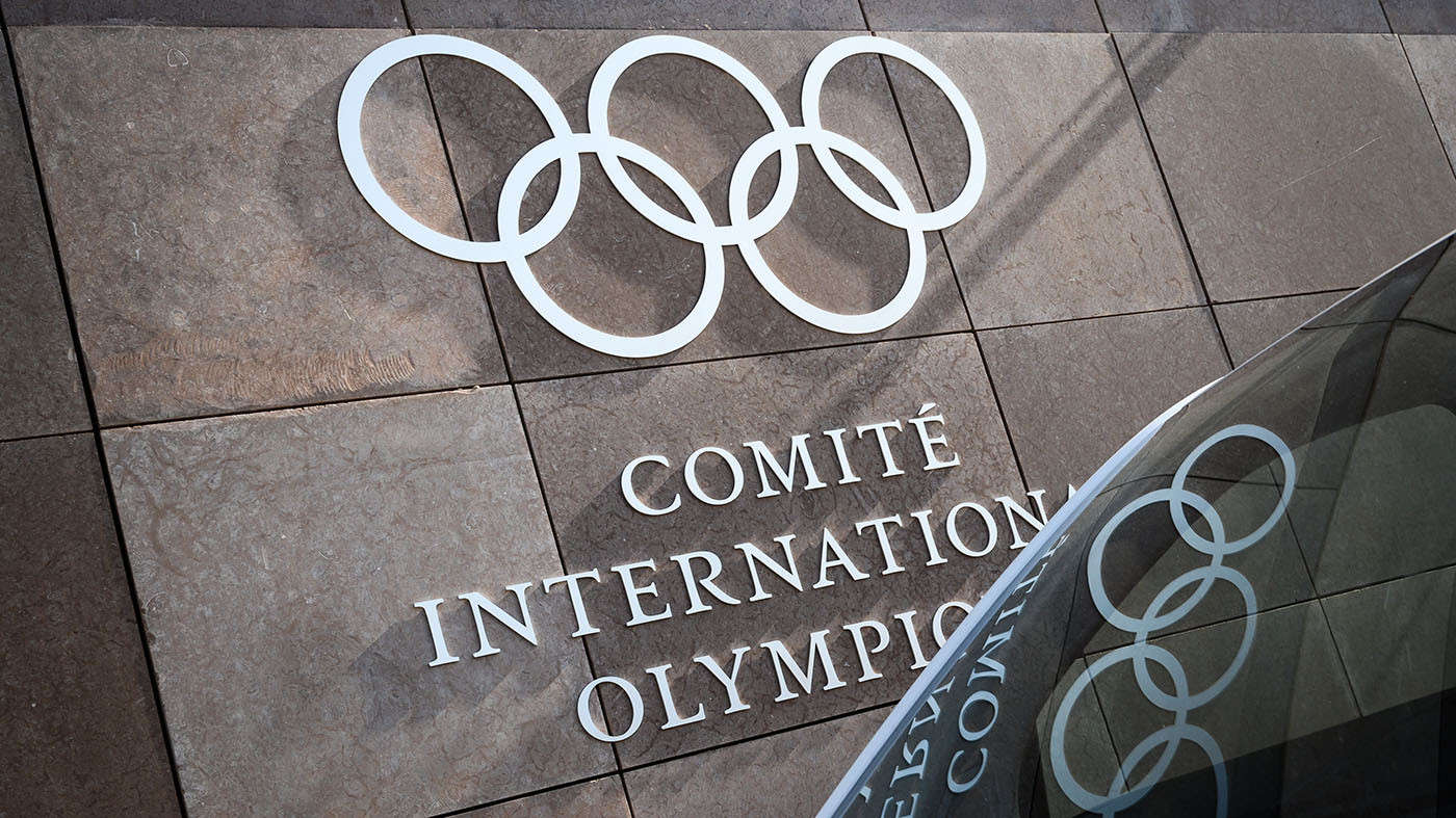 In this file photo, the logo of the International Olympic Committee (IOC) is seen at the sports governing body’s headquarters in Pully near Lausanne on May 22, 2019. (AFP)