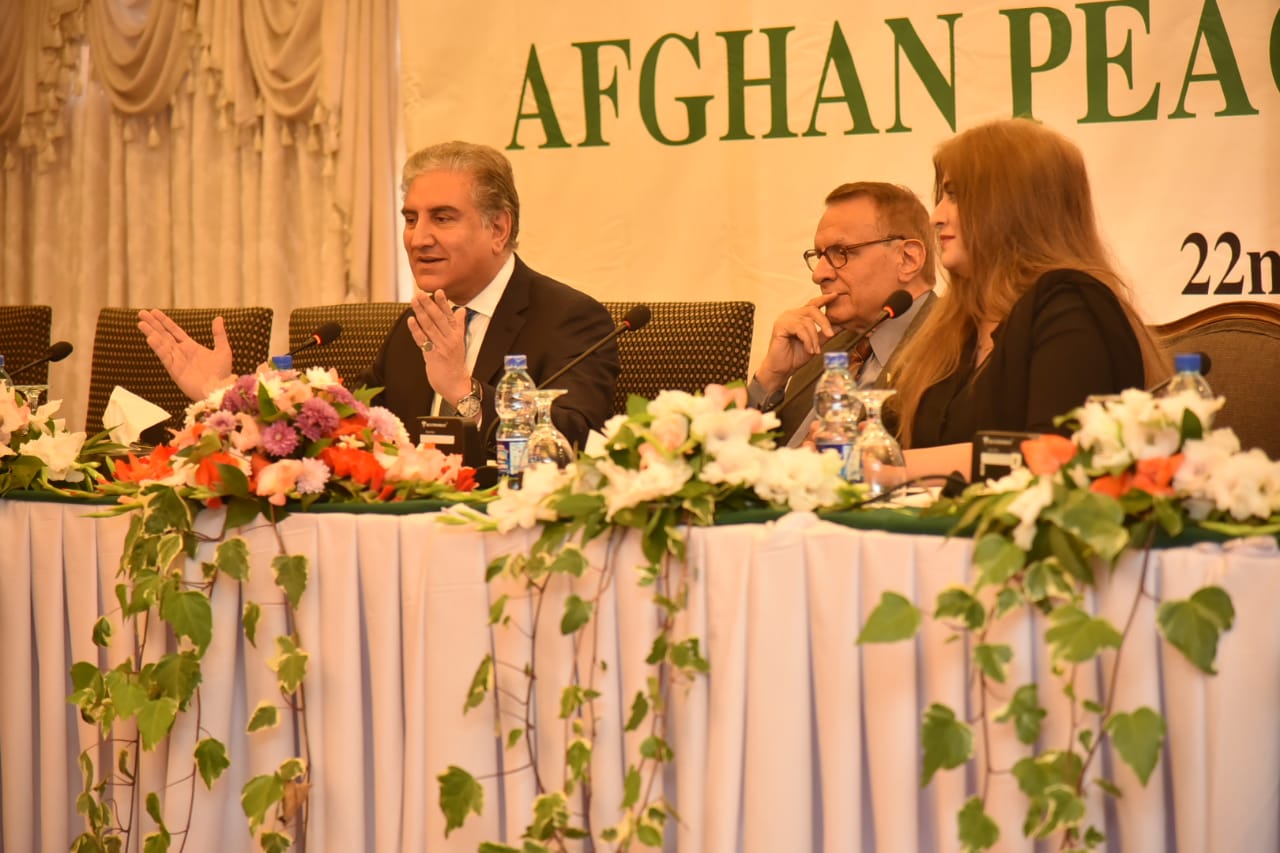 Foreign Minister Shah Mehmood Qureshi speaking inaugural session of Afghan peace conference titled "Lahore process" at Pakistan's hill station of Bhurban where 57 Afghan delegates are in attendance to discuss Afghan reconciliation. June 22, 2019 (Ministry of Foreign Affairs)